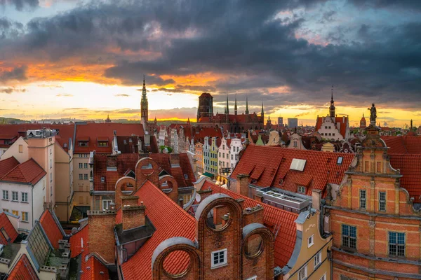 Amazing Architecture Main City Gdansk Sunset Poland Aerial View Long — Stock Photo, Image