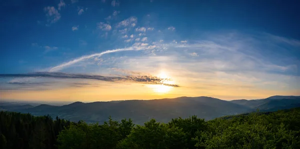 Panorama Van Silezische Beskids Van Rownica Piek Bij Zonsopgang Polen — Stockfoto