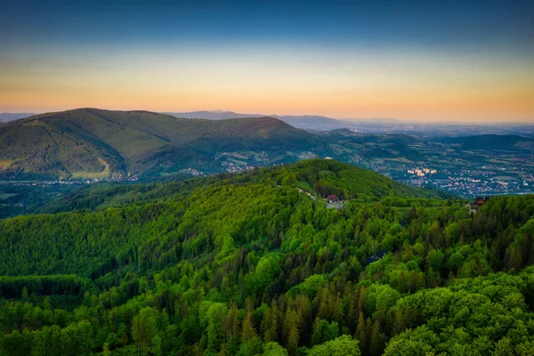 Πανόραμα Της Silesian Beskids Από Rownica Κορυφή Κατά Την Ανατολή — Φωτογραφία Αρχείου