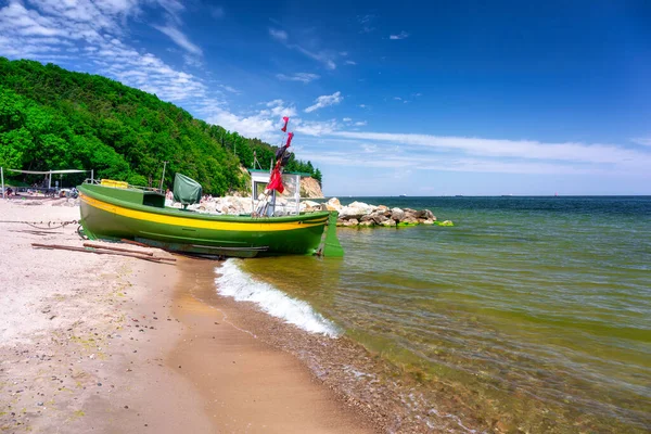 Paisagem Verão Mar Báltico Com Barco Pesca Gdynia Orlowo Polônia — Fotografia de Stock