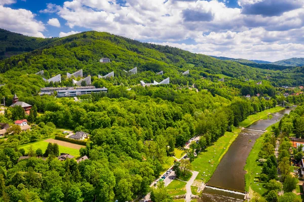 Paisaje Del Río Vístula Ustrón Sobre Las Colinas Los Beskids — Foto de Stock