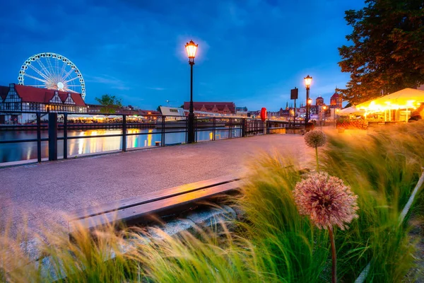 Prachtig Landschap Van Gdansk Stad Bij Schemering Rivier Motlawa Polen — Stockfoto