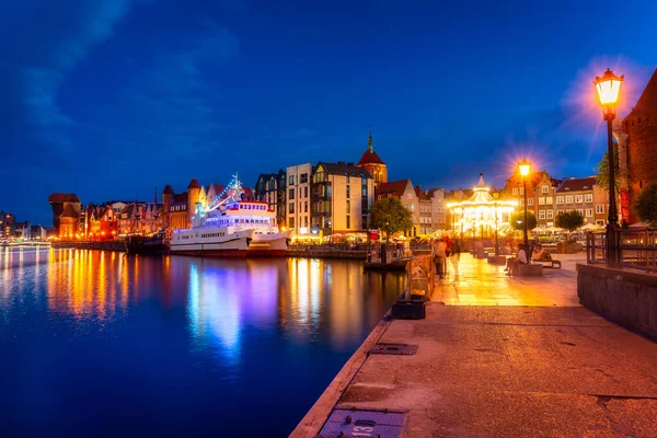 Bela Paisagem Cidade Gdansk Entardecer Sobre Rio Motlawa Polónia — Fotografia de Stock