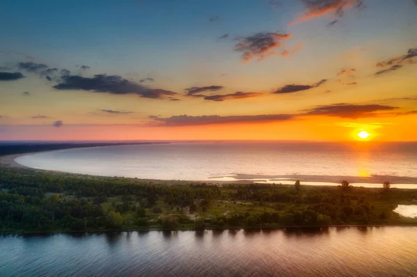 Belo Pôr Sol Praia Ilha Sobieszewo Mar Báltico Polónia — Fotografia de Stock