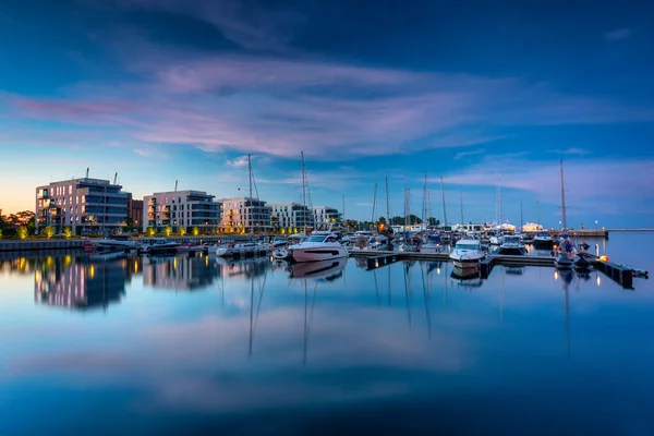 Yacht Marina Gdynia Modern Architecture Dusk Poland — Stock Photo, Image