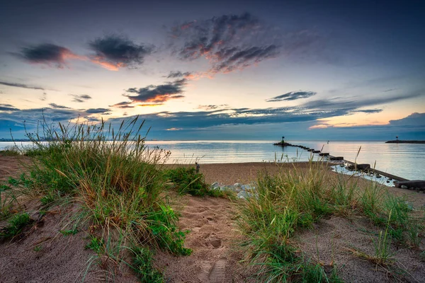 Belo Pôr Sol Sobre Praia Mar Báltico Gdansk Polônia — Fotografia de Stock