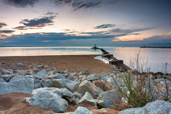 Prachtige Zonsondergang Boven Het Strand Aan Oostzee Gdansk Polen — Stockfoto