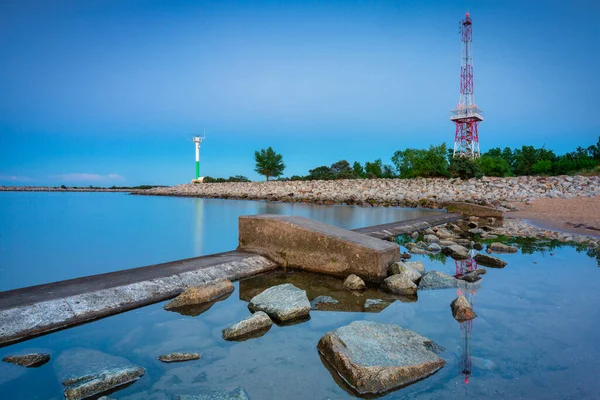 Mar Báltico Rompeolas Oriental Gdansk Atardecer Polonia — Foto de Stock