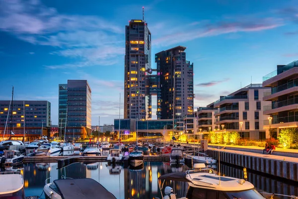 Panorama Marina Gdynia Com Arquitetura Moderna Entardecer Polónia — Fotografia de Stock