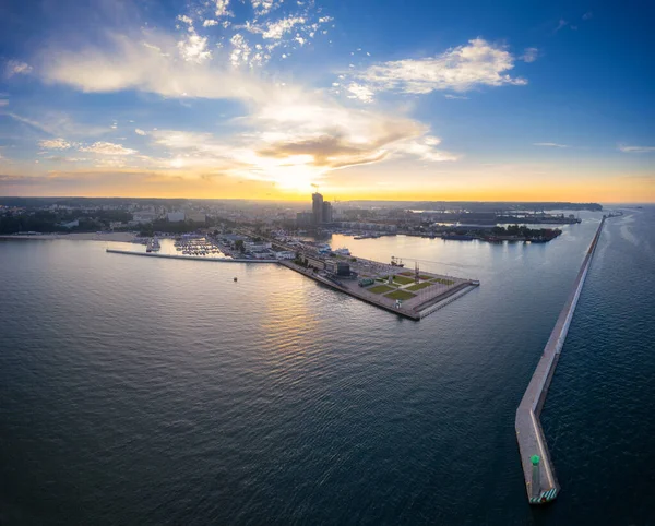 Aerial Landscape Harbor Gdynia Modern Architecture Sunset Poland — Stock Photo, Image