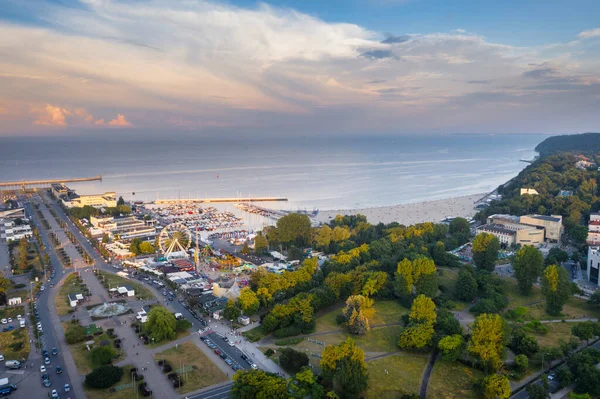 Paisaje Aéreo Del Puerto Gdynia Con Arquitectura Moderna Atardecer Polonia — Foto de Stock