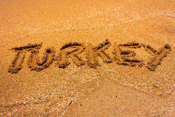 Türkei Zeichen Strand Sand Alanya — Stockfoto