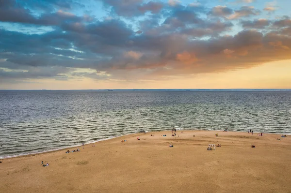 Paisaje Aéreo Playa Península Hel Atardecer Polonia —  Fotos de Stock