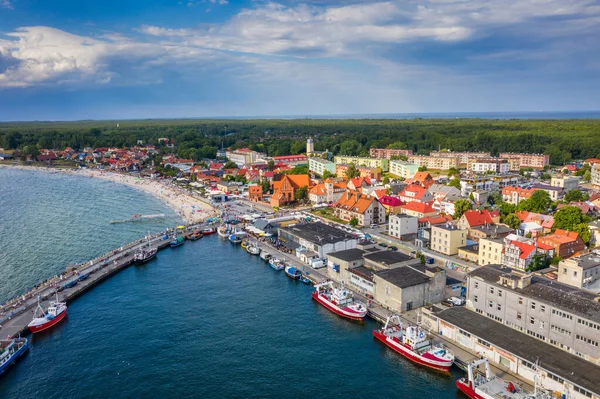 Hel Polonya Temmuz 2021 Günbatımında Hel Kasabasının Deniz Kenarındaki Hava — Stok fotoğraf