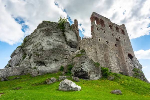 Ruiner Vackra Ogrodzieniec Slott Polen Sommaren — Stockfoto