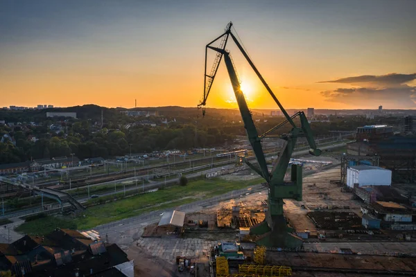 Cantiere Crane Danzica Tramonto Polonia — Foto Stock