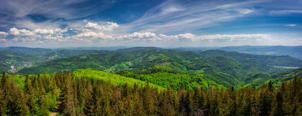 Vackert Landskap Schlesiska Beskids Från Czantoria Wielka Berget Polen — Stockfoto