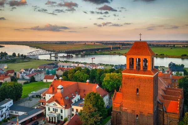 Bela Paisagem Tczew Junto Rio Vístula Pôr Sol Polónia — Fotografia de Stock