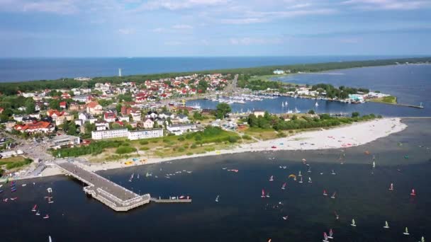 Пірс Місті Ястарнія Бухті Пак Влітку Польща — стокове відео