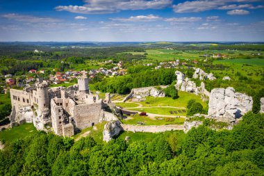 Polonya 'daki güzel Ogrodzieniec Kalesi' nin kalıntıları.
