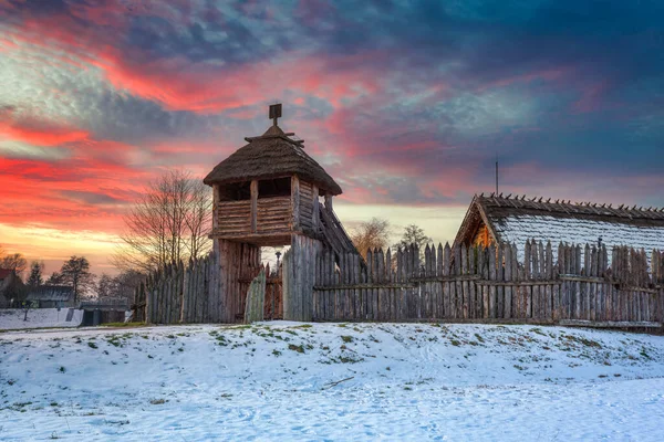 Beau Coucher Soleil Sur Colonie Trade Factory Pruszcz Gdanski Hiver — Photo