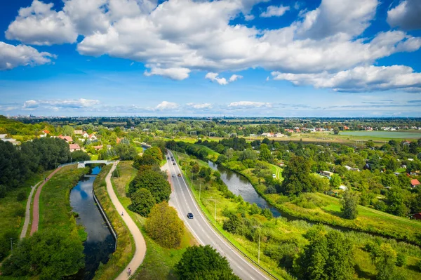 Paysage Aérien Canal Radunia Pruszcz Gdanski Pologne — Photo