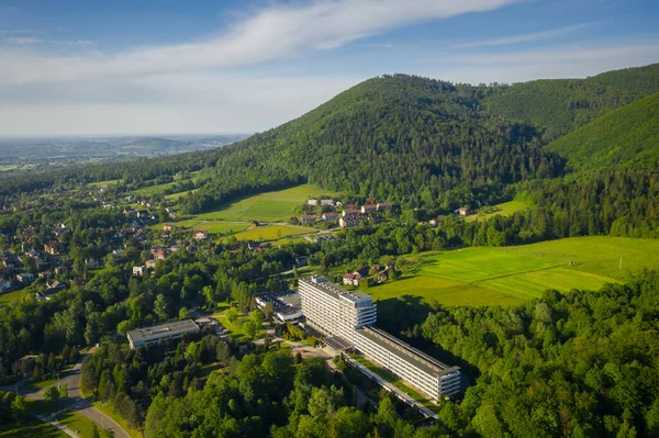 Landschap Van Het Kuuroord Ustron Heuvels Van Silezische Beskids Polen — Stockfoto