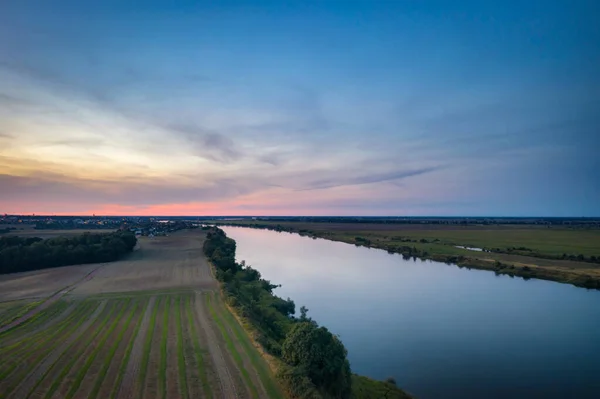 Чудовий Захід Сонця Над Річкою Вісла Поблизу Цзева Польща — стокове фото