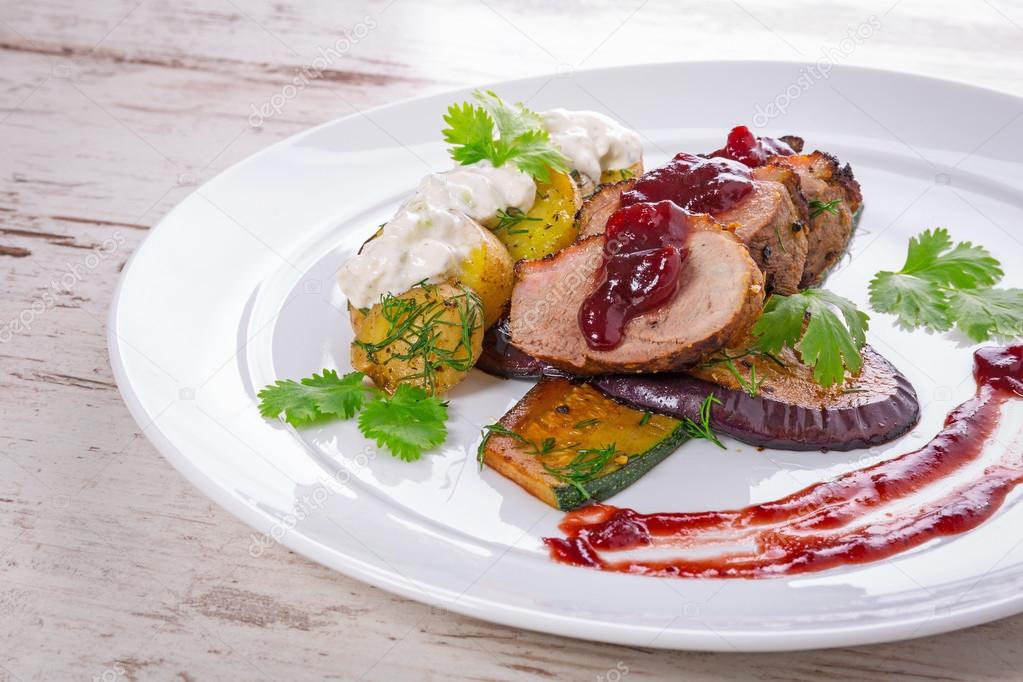 Roasted duck breast with cranberry sauce