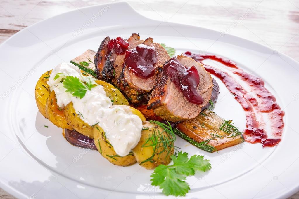 Roasted duck breast with cranberry sauce