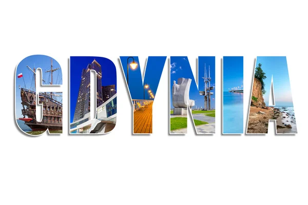 Gdynia sign made by collage of photos — Stock Photo, Image