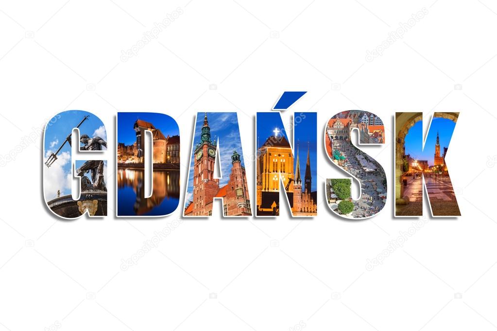 Gdansk sign made by collage of photos