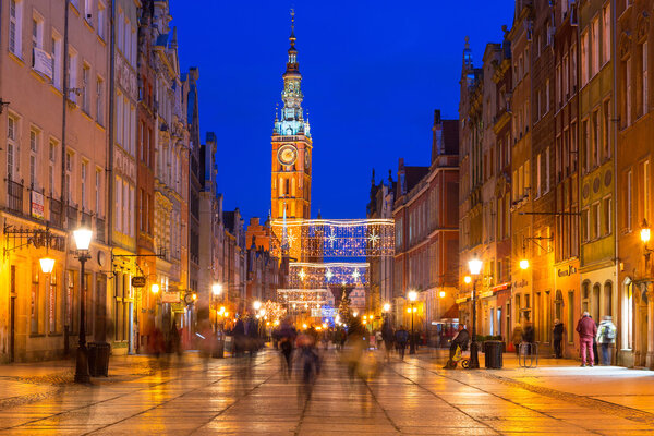 GDANSK, POLAND - DECEMBER 17, 2014: Historical city hall on the old town of Gdansk, Poland. Baroque architecture of the Long Lane is one of the most notable tourist attractions of the city.