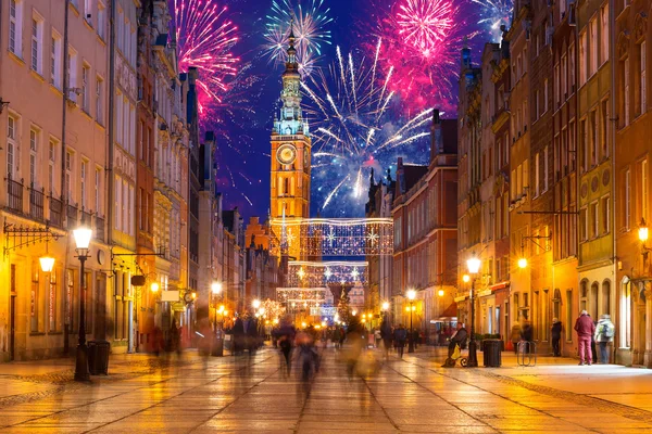 Nieuwe jaar vuurwerk in gdansk weergeven — Stockfoto