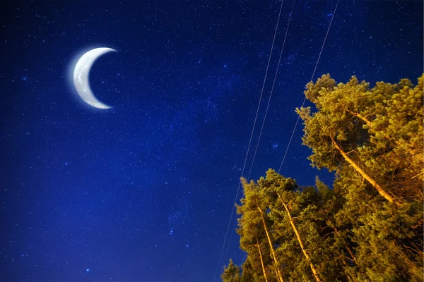 Cielo nocturno con estrellas brillantes y luna —  Fotos de Stock