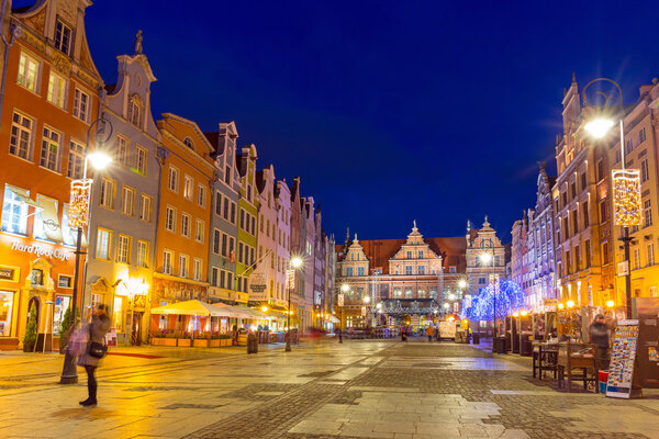GDANSK, POLAND - DECEMBER 17, 2014: Historical architecture of the old town in Gdansk, Poland. Baroque architecture of the Long Lane is one of the most notable tourist attractions of the city.