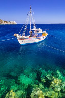 Fishing boats at the coast of Zakynthos clipart