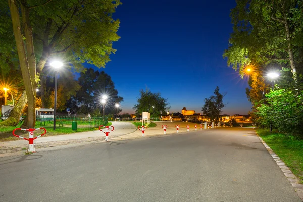 Eski kasaba Torun için gece manzaralı Vistula Nehri, otopark — Stok fotoğraf