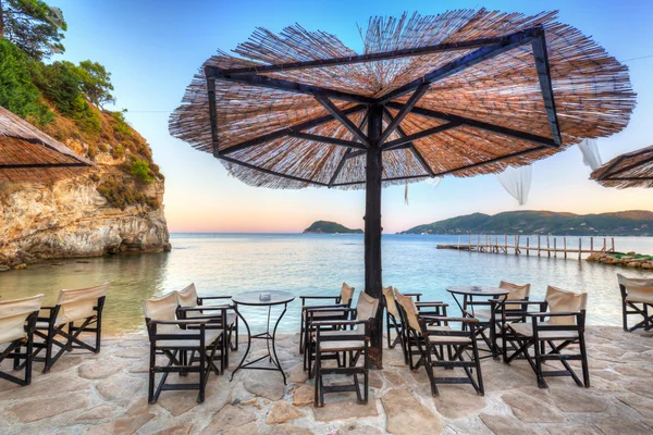 Tables at the sea in Zakynthos island — Zdjęcie stockowe