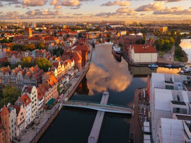 Beautiful sunrise over the Motlawa River in Main Town of Gdansk. Poland