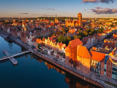 Beautiful sunrise over the Motlawa River in Main Town of Gdansk. Poland