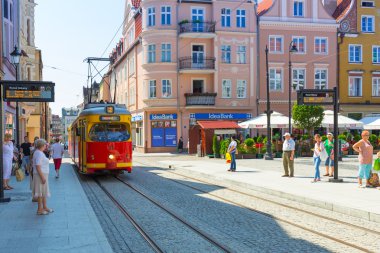 Old tram on the street of Grudziadz, Poland