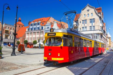 Old tram on the street of Grudziadz, Poland