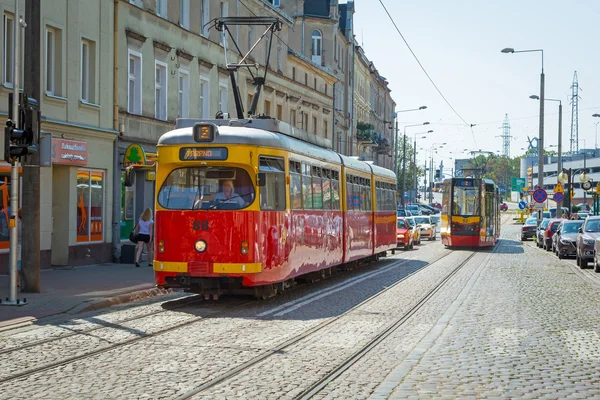 Antiguo tranvía en la calle de Grudziadz, Polonia — Foto de Stock