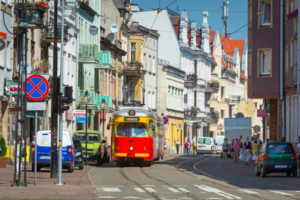 Old tram on the street of Grudziadz, Poland — Stok fotoğraf