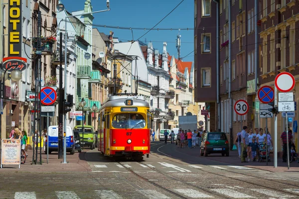 Old tram on the street of Grudziadz, Poland — ストック写真
