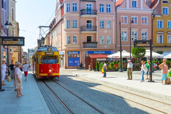 Old tram on the street of Grudziadz, Poland — Stock Photo, Image