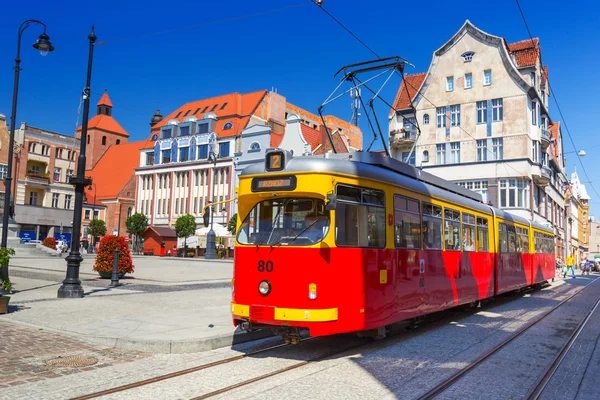 Old tram on the street of Grudziadz, Poland — 图库照片