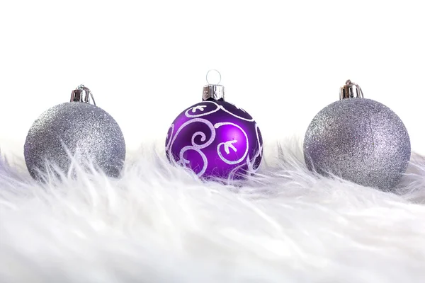 Purple and silver christmas baubles — Stock Photo, Image