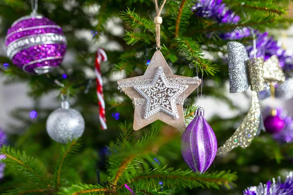 Decorations on the christmas tree Royalty Free Stock Photos